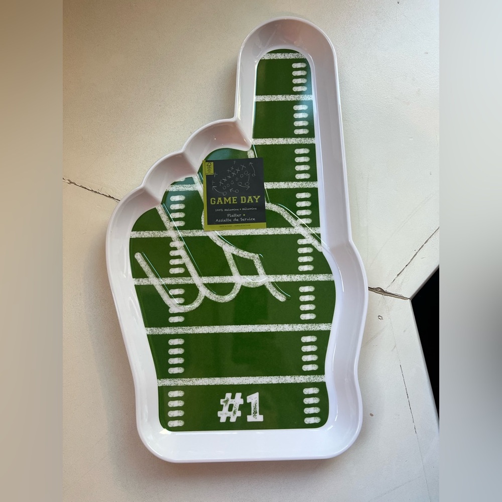 Green Game Day Football Finger Shaped Serving Tray/Platter
